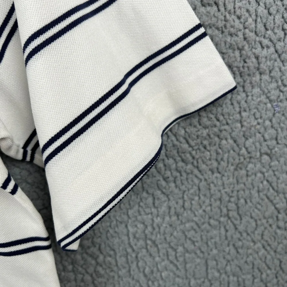 Ralph Lauren Polo Shirt Mens Large White Blue Striped Golf‎ Fit Casual Supima